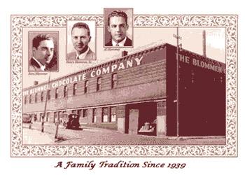 illustration featuring the Blommer Chocolate Company building and “A Family Tradition Since 1939”