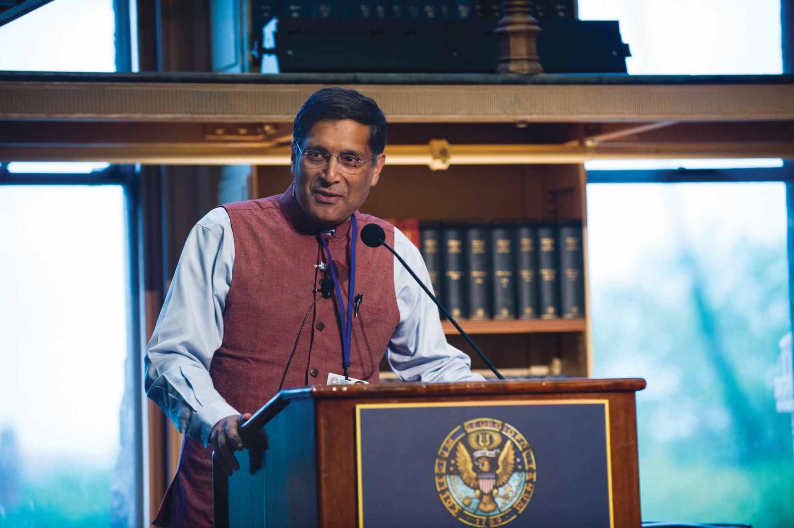 Dr. Arvind Subramaniam at a conference