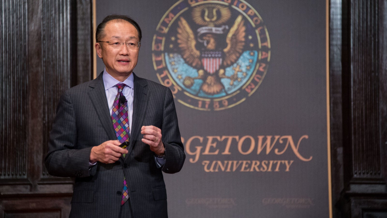 Jim Yong Kim, president of the World Bank Group, delivered Georgetown’s inaugural Global Futures lecture in Gaston Hall