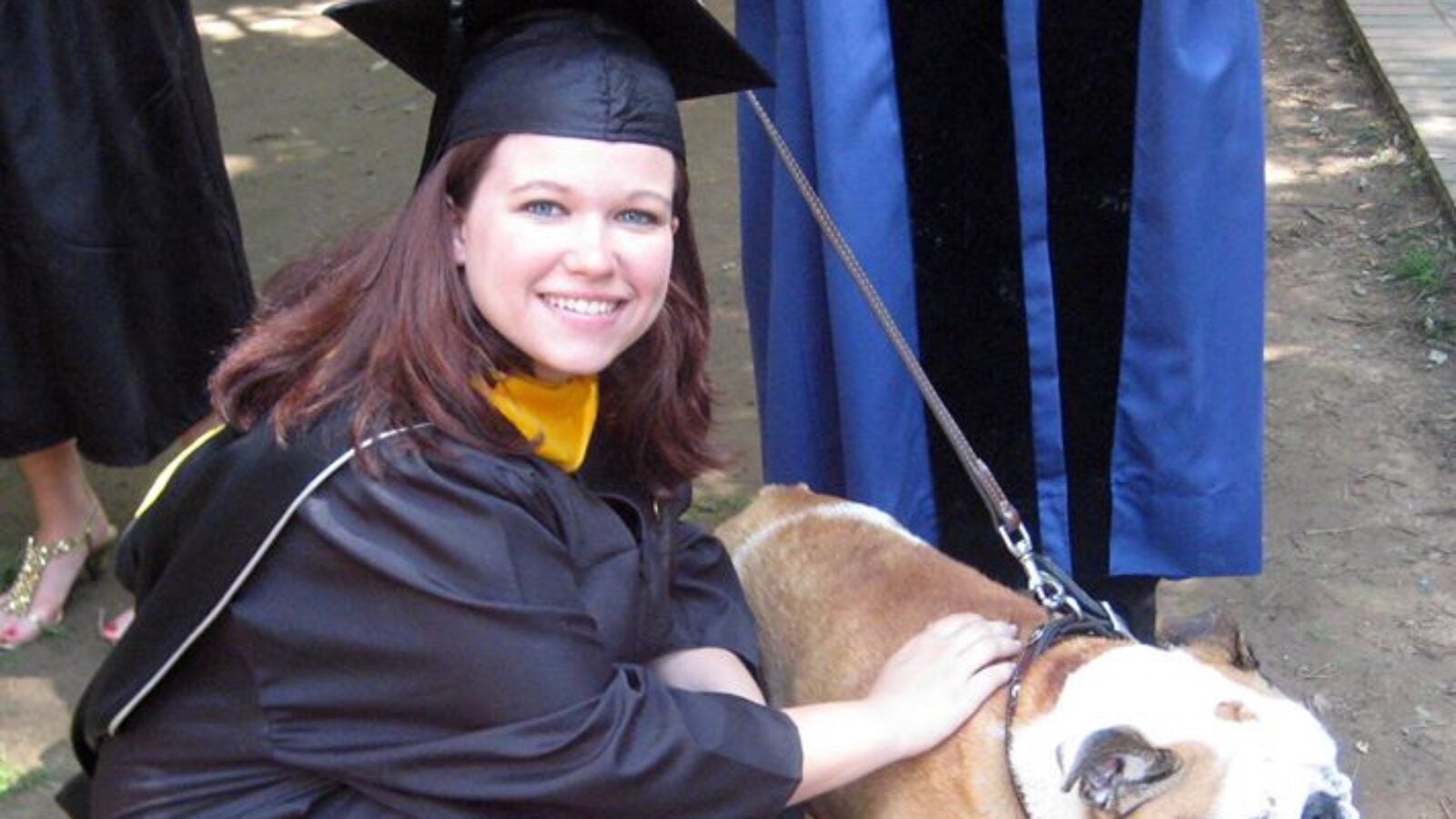 Gallagher at her 2011 Commencement showing love to Georgetown's mascot. Photo via Lindsay Gallagher.