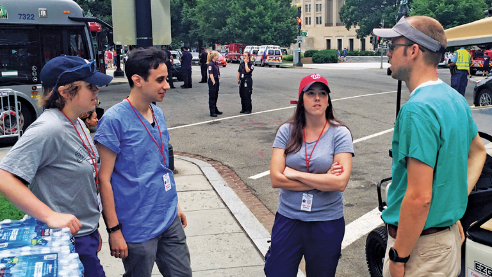 Wilson meets with MedStar Georgetown University Hospital residents to review protocols before the Independence Day parade.