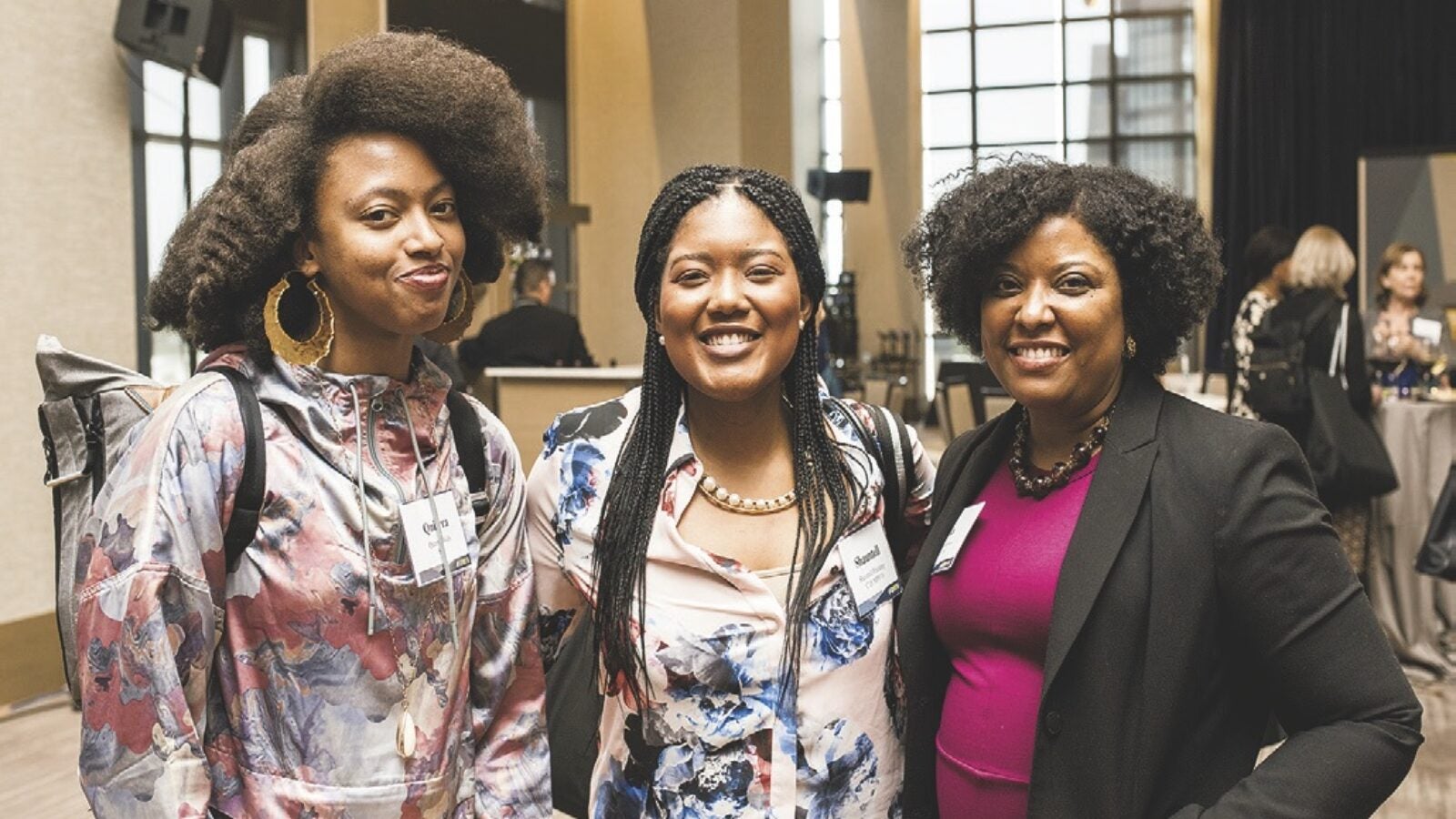 Quierra Wells (S’21), Shauntell Pinckney (C’15, MPP’19), and Nia Hightower (EML’16).