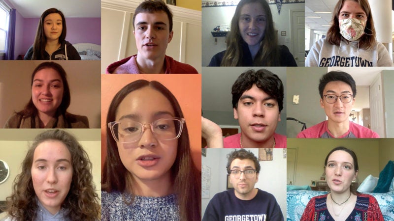 Compilation of screenshots from videos submitted by eleven students