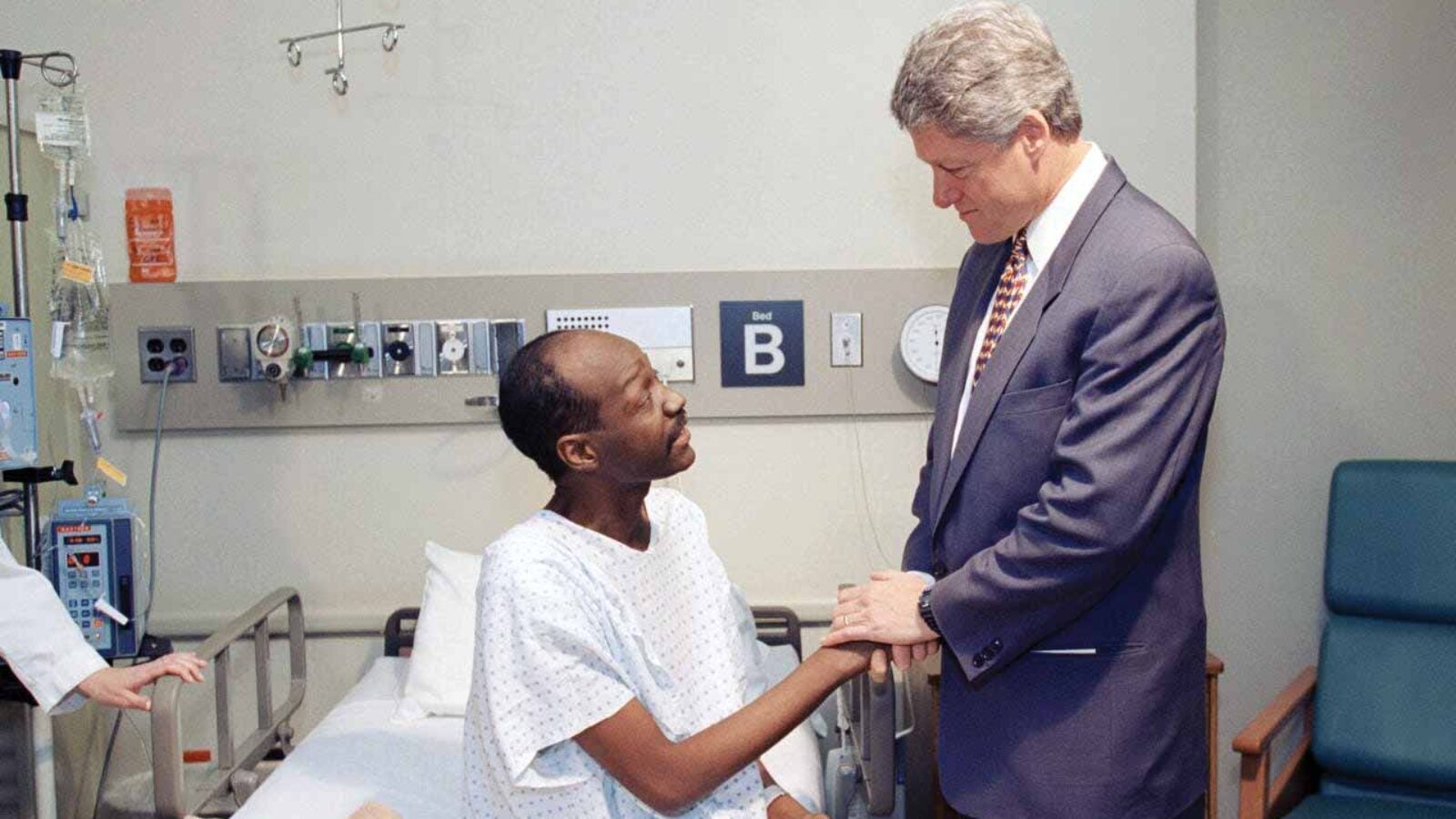 President Bill Clinton greets AIDS patient Larry Singletary while visiting Georgetown for World AIDS Day in 1993.