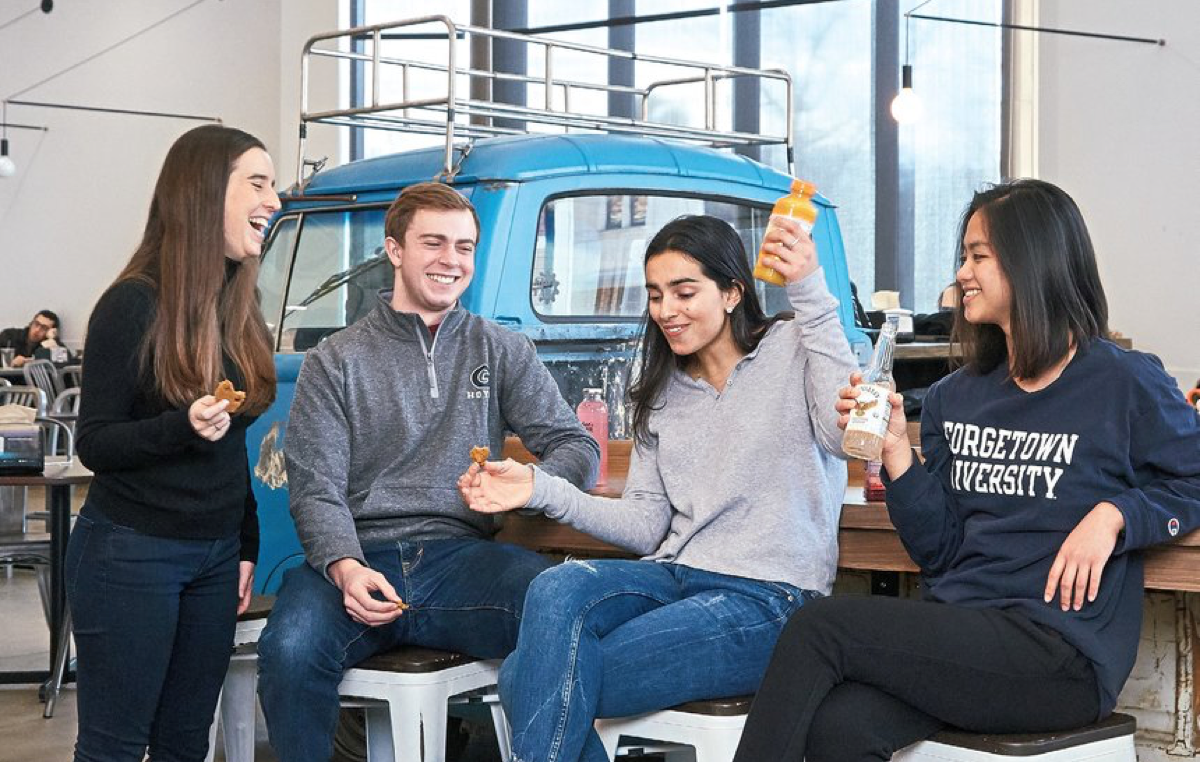 students eating crop
