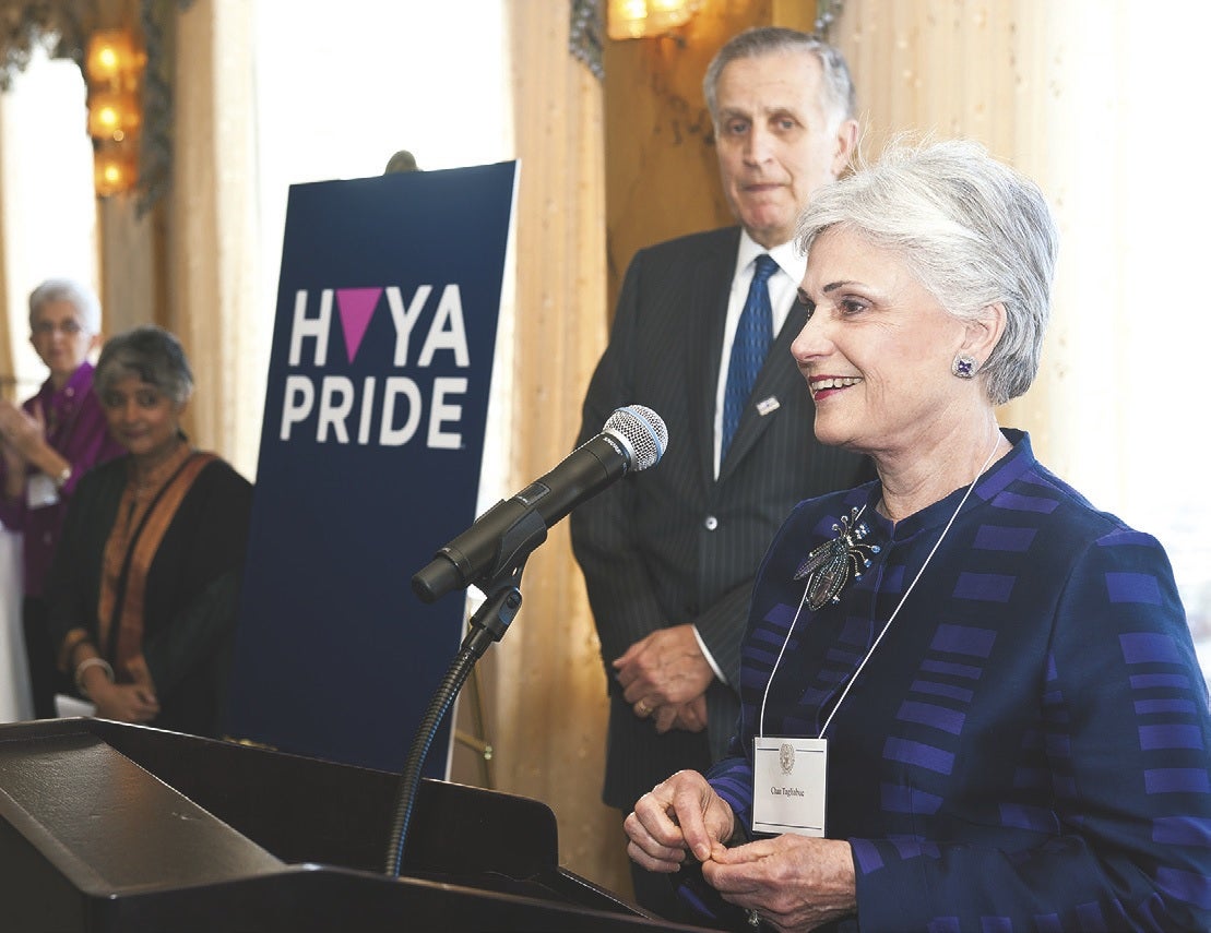Chan and Paul (C'62) Tagliabue announced The Tagliabue Endowment for LGBTQ Life at John Carroll Weekend in 2011.