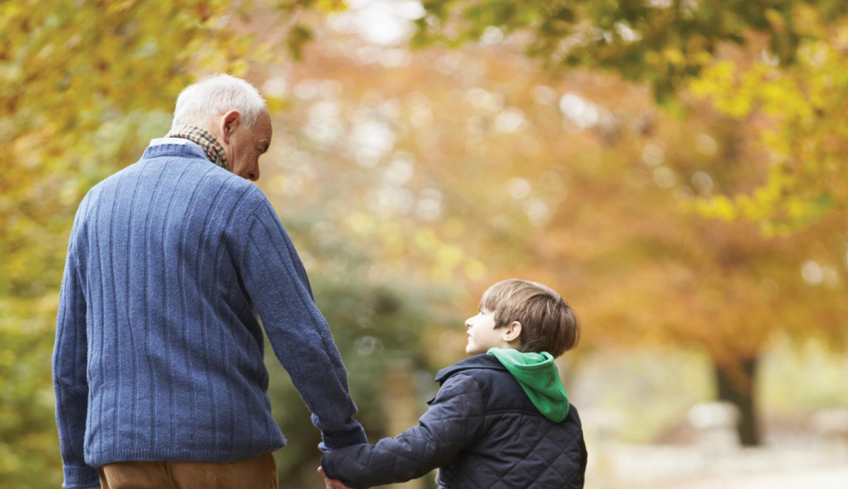 grandpa and grandson walking