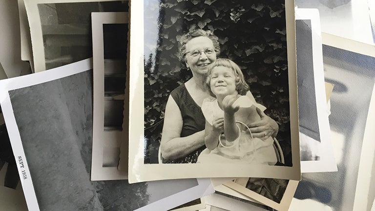 polaroid of grandma with granddaughter