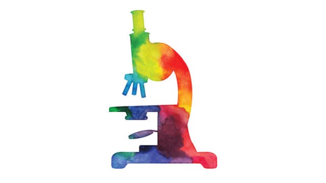 watercolor painting of a rainbow microscope