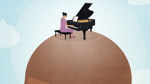graphic of woman playing piano on head