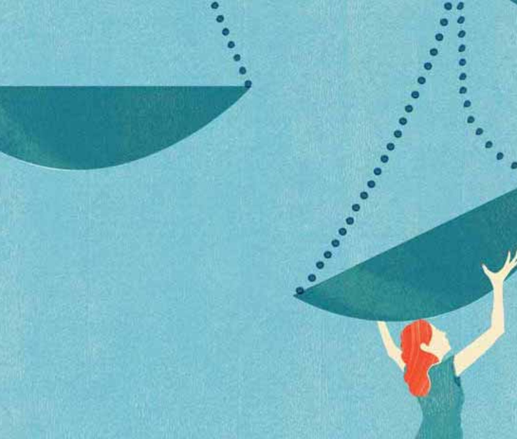 graphic of woman holding up one side of giant scale