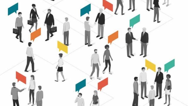 graphic of many people talking to each other