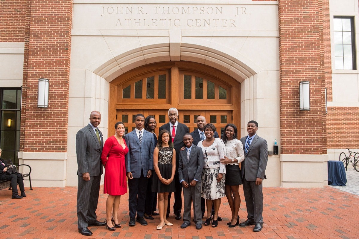 Members of the Thompson family gathered in October 2016 to celebrate the dedication of the John R. Thompson Jr. Athletic Center