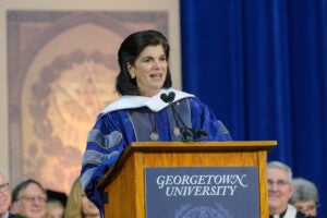 luci baines johnson speaking at graduation