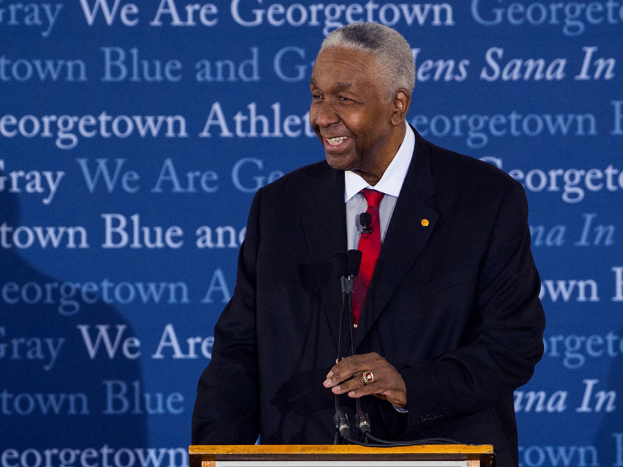 Coach Thompson at podium