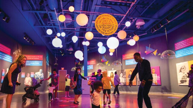 An interactive art exhibit entitled “Beautiful Minds: Dyslexia and the Creative Advantage” illustrates how, as people learn to read, their neural activity increases.