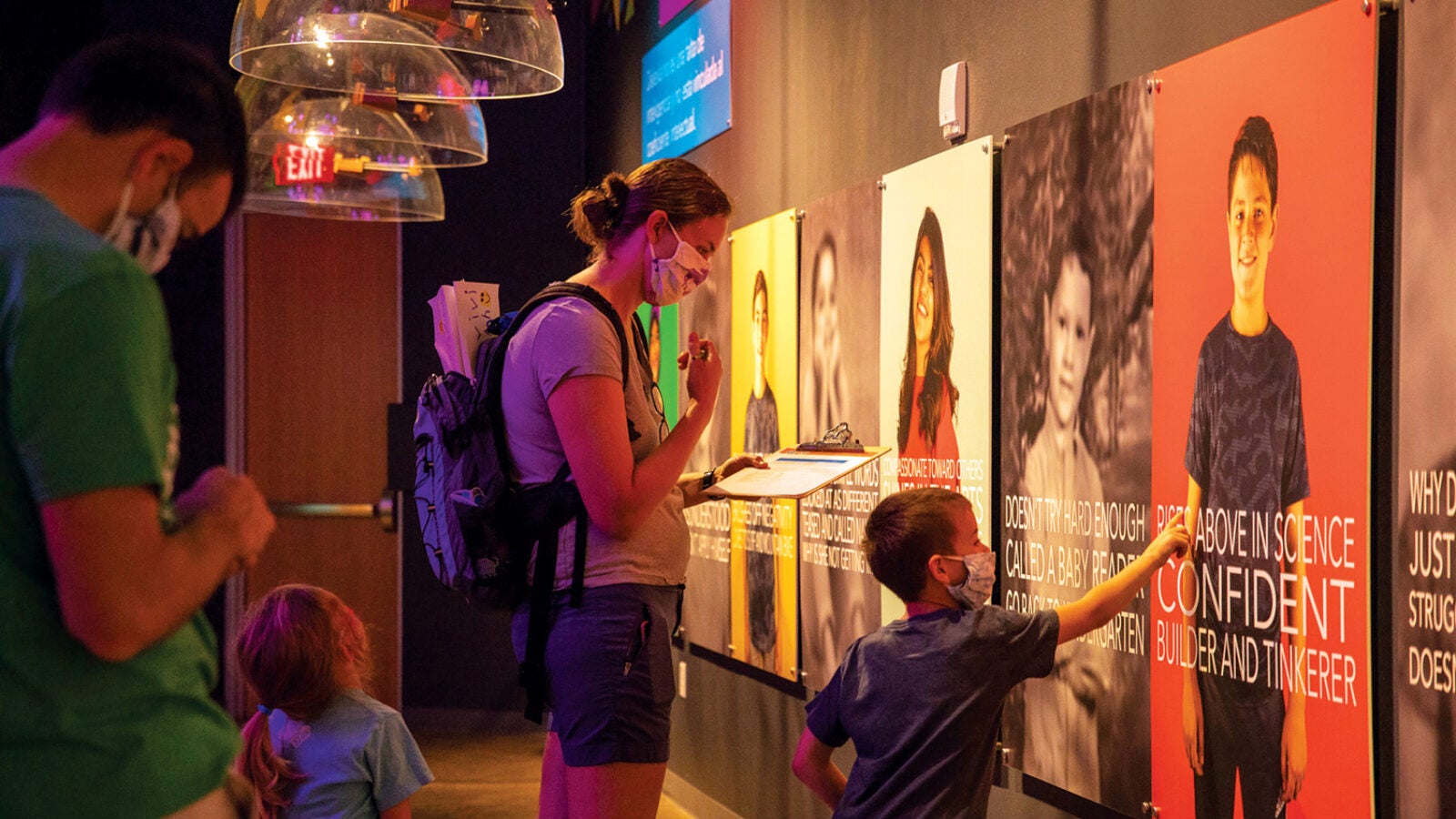 An interactive art exhibit entitled “Beautiful Minds: Dyslexia and the Creative Advantage” illustrates how, as people learn to read, their neural activity increases.