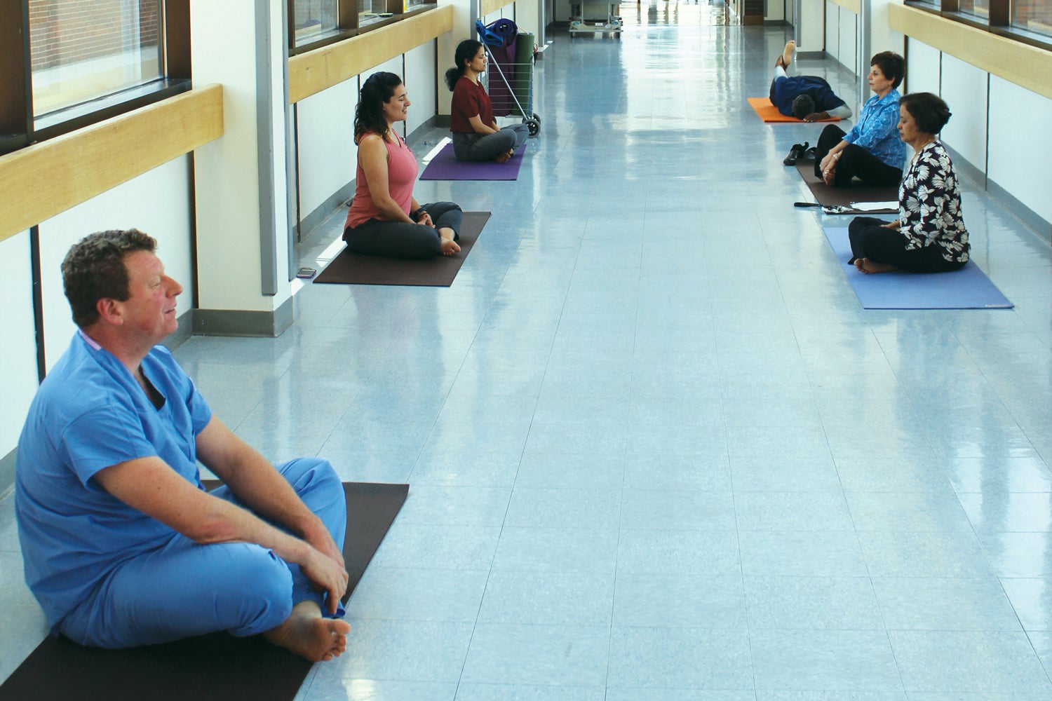 On-site yoga classes before the pandemic offered a respite during busy shifts.