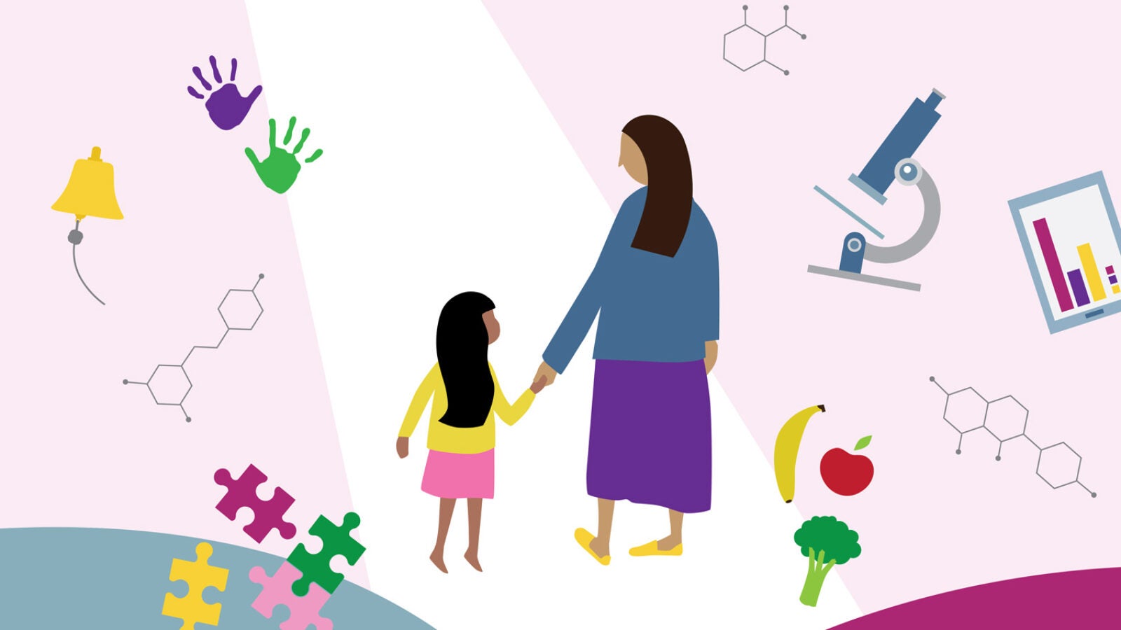 Parent and child walking illustration