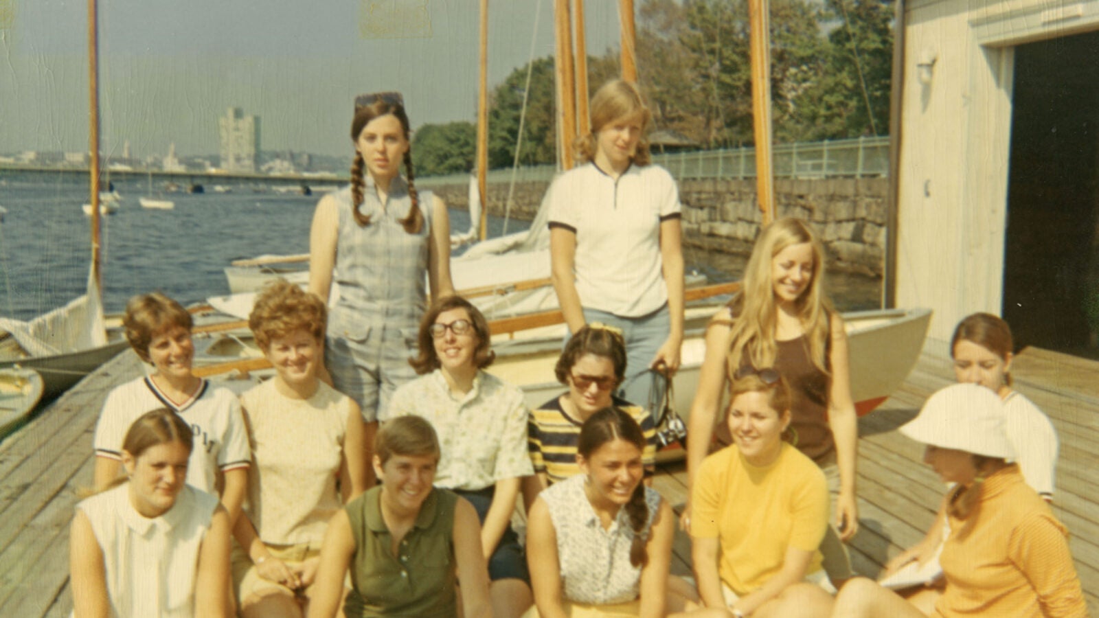 1969: Women’s sailing poses at Intercollegiate Nationals