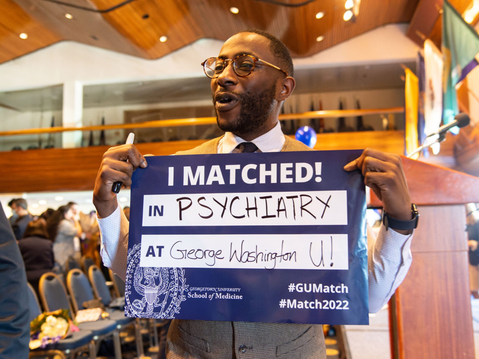 student celebrating match day