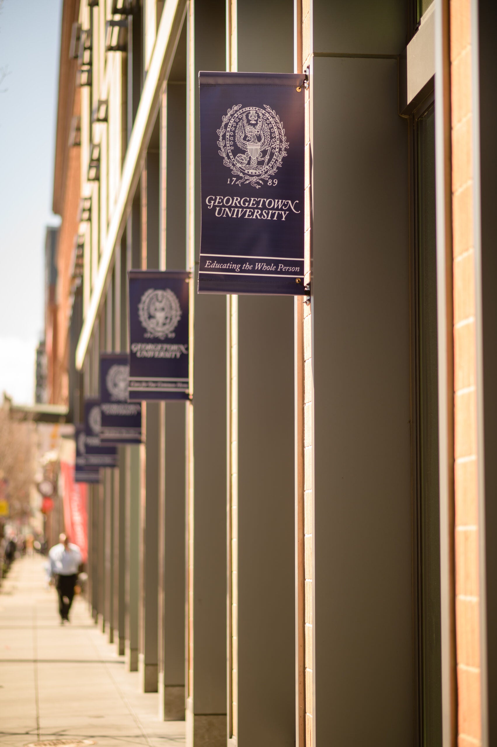 Georgetown flags on pillars