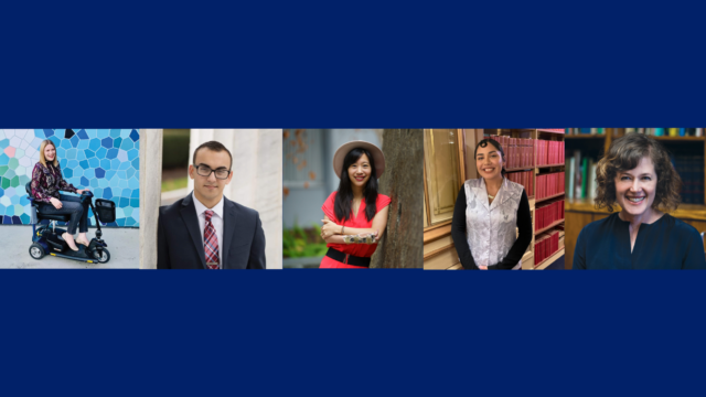 Clockwise from top: Amy Kenny, the inaugural associate director of the university’s Disability Cultural Initiative and author of My Body Is Not a Prayer Request; Tiffany Yu (B’10), founder of the student group Diversability, now a nationwide community network; and Dominic DeRamo (C’23), student advocate and member of the Georgetown Disability Alliance.