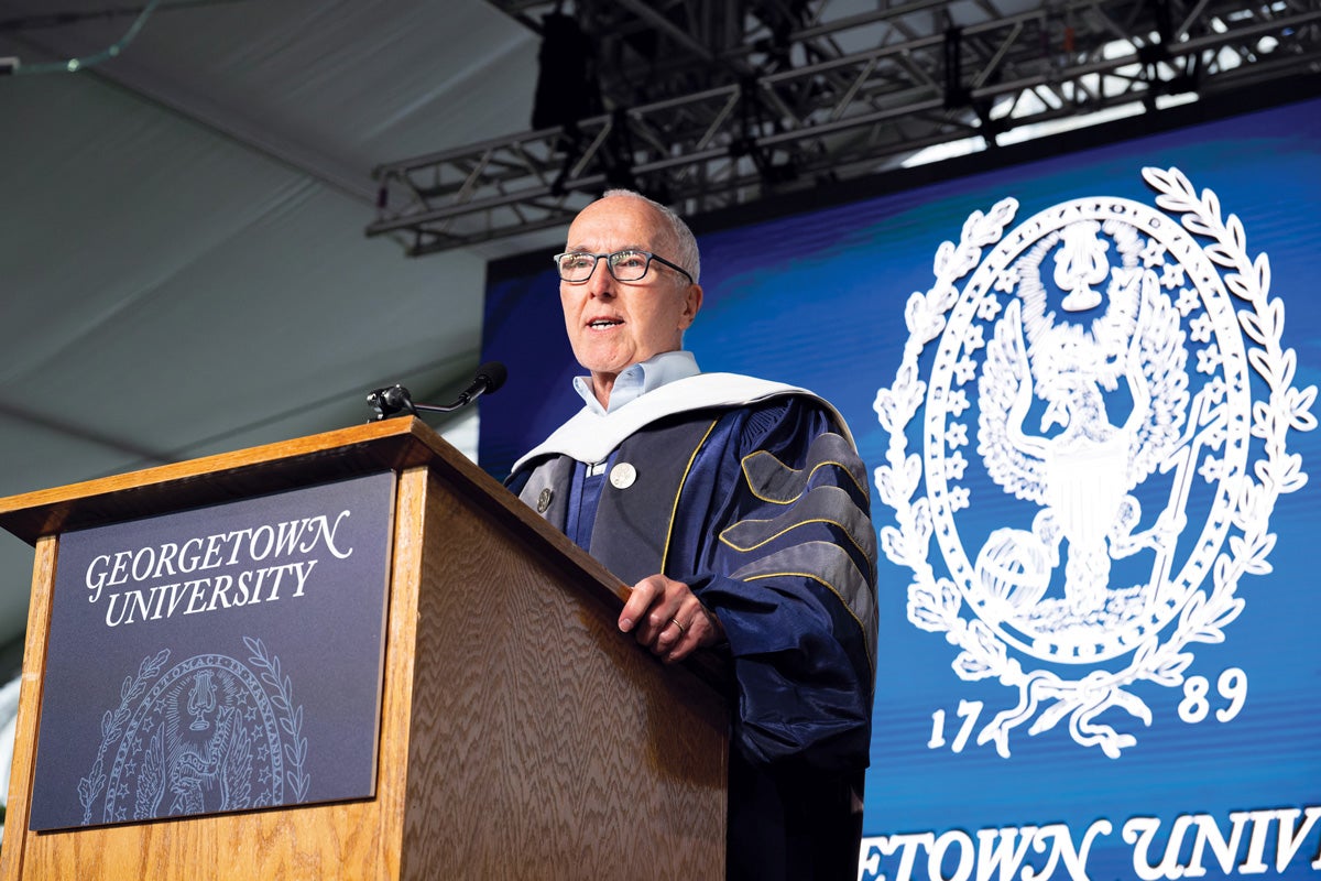 “There is great joy, no matter how hard the work, in building, creating, and improving,” said Frank H. McCourt Jr. at his 2023 commencement address. He urged the graduating class to “engage their magnanimity.”