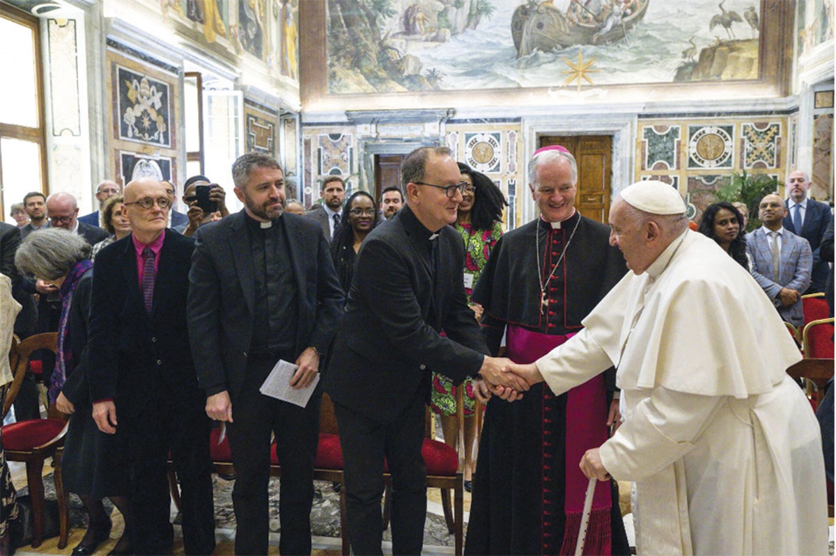 Pope Francis meets with assembled people