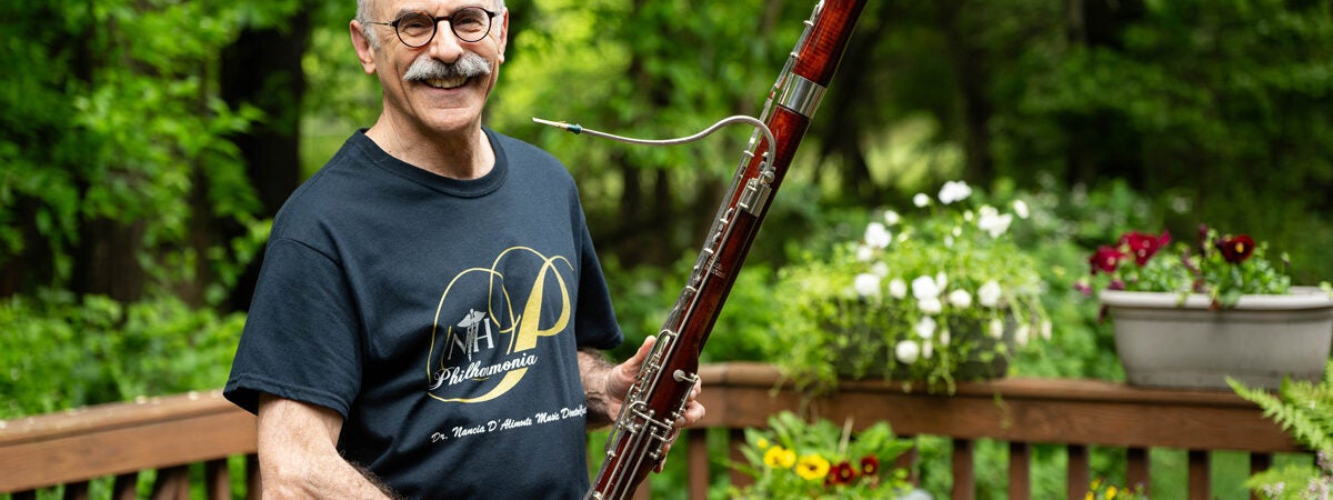 Psychiatrist Daniel Levine (M’80, R’84, Parent’12) has long enjoyed having a musical outlet. He now plays the bassoon for the NIH Philharmonia in his free time.