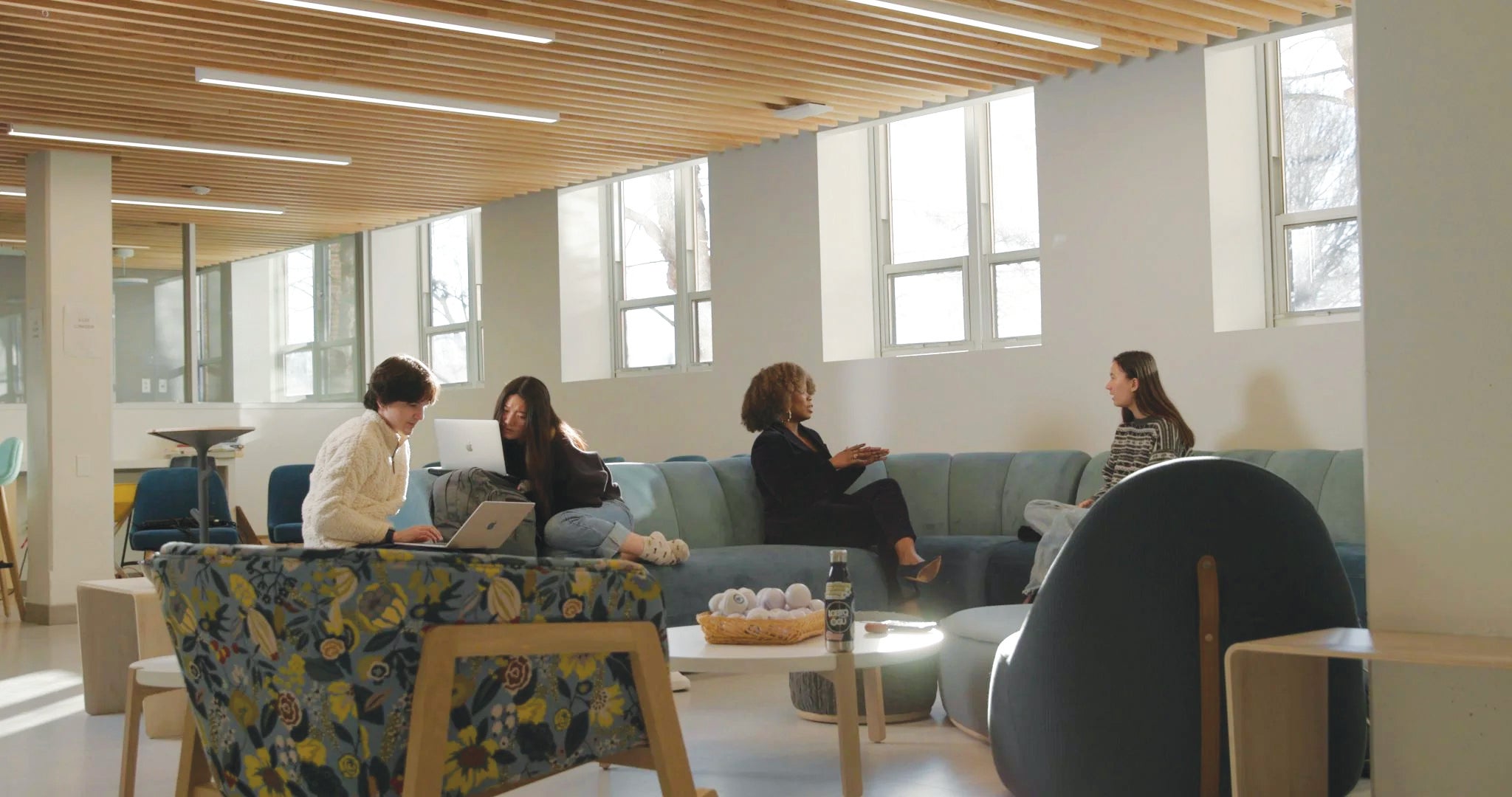 students sitting in lounge