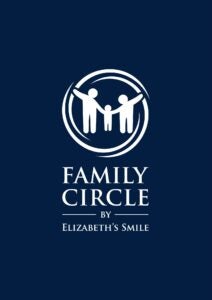 a photo of three figures inside a circle with the words "family circle by Elizabeth's smile"