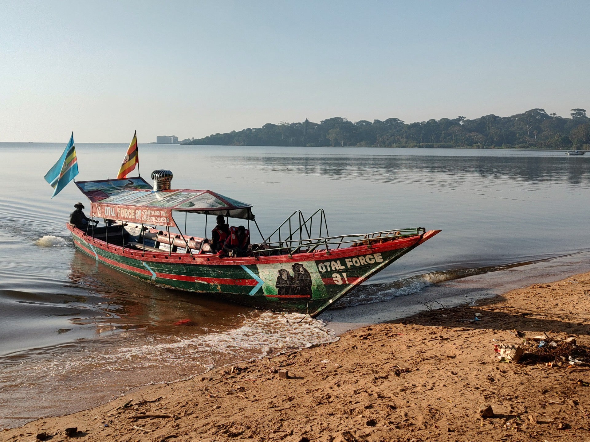 boat she used for transportation on Lake Victoria to Kimi Island in Uganda