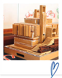 gingerbread house polaroid of Lauringer Library