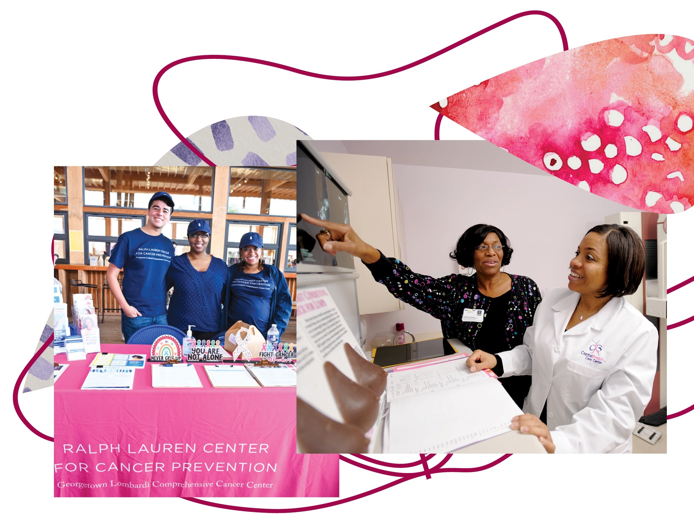 Left: Ralph Lauren Center for Cancer Prevention hosts its inaugural Men’s Health event in September 2025; Right: Georgetown team members work to address health disparities in the community.