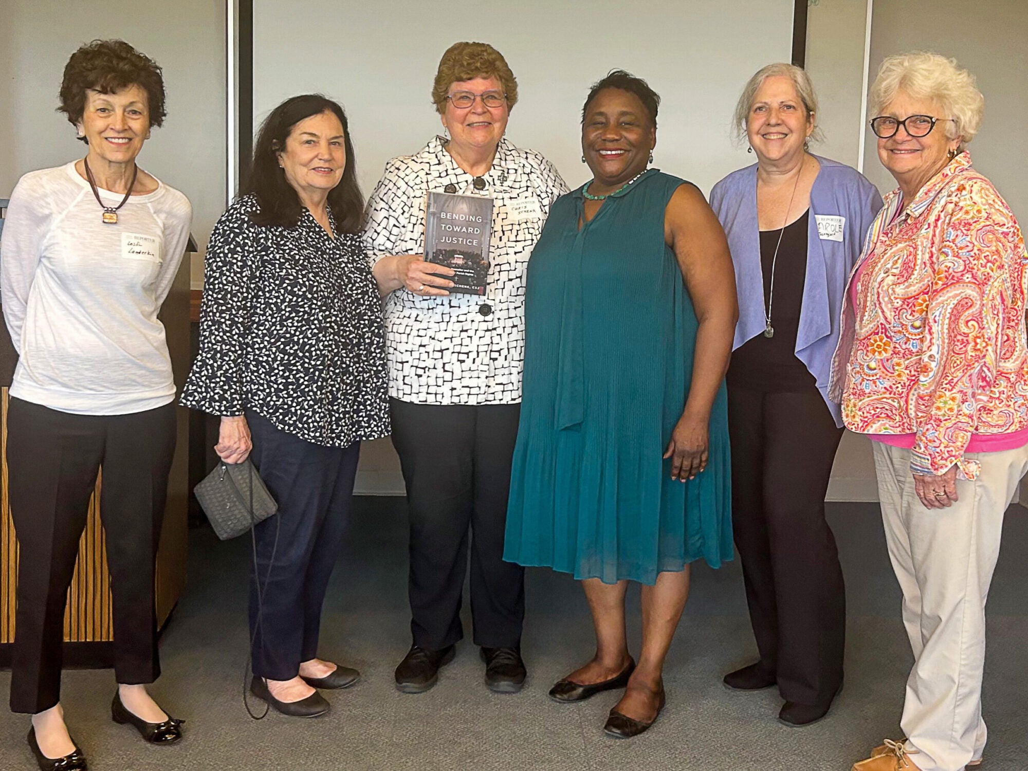 Sister Christine Schenk (N’68) at an April 2025 Lauinger Library event to celebrate the book. Photo: Courtesy of Sister Christine Schenk