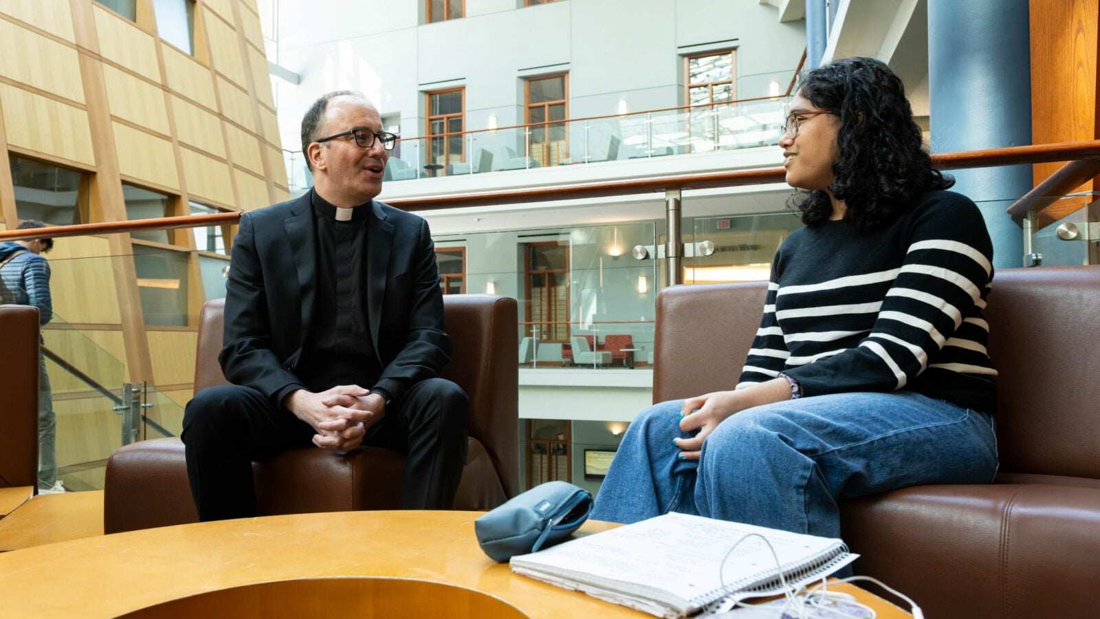 Mrudula Chodavarapu (B’26) enjoys how her professor, Quentin Dupont, S.J., engages students in discussions about business and ethics.