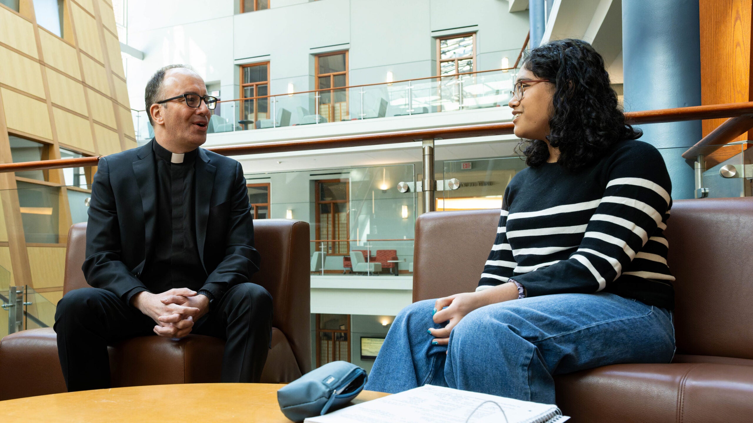 Mrudula Chodavarapu (B’26) enjoys how her professor, Quentin Dupont, S.J., engages students in discussions about business and ethics.