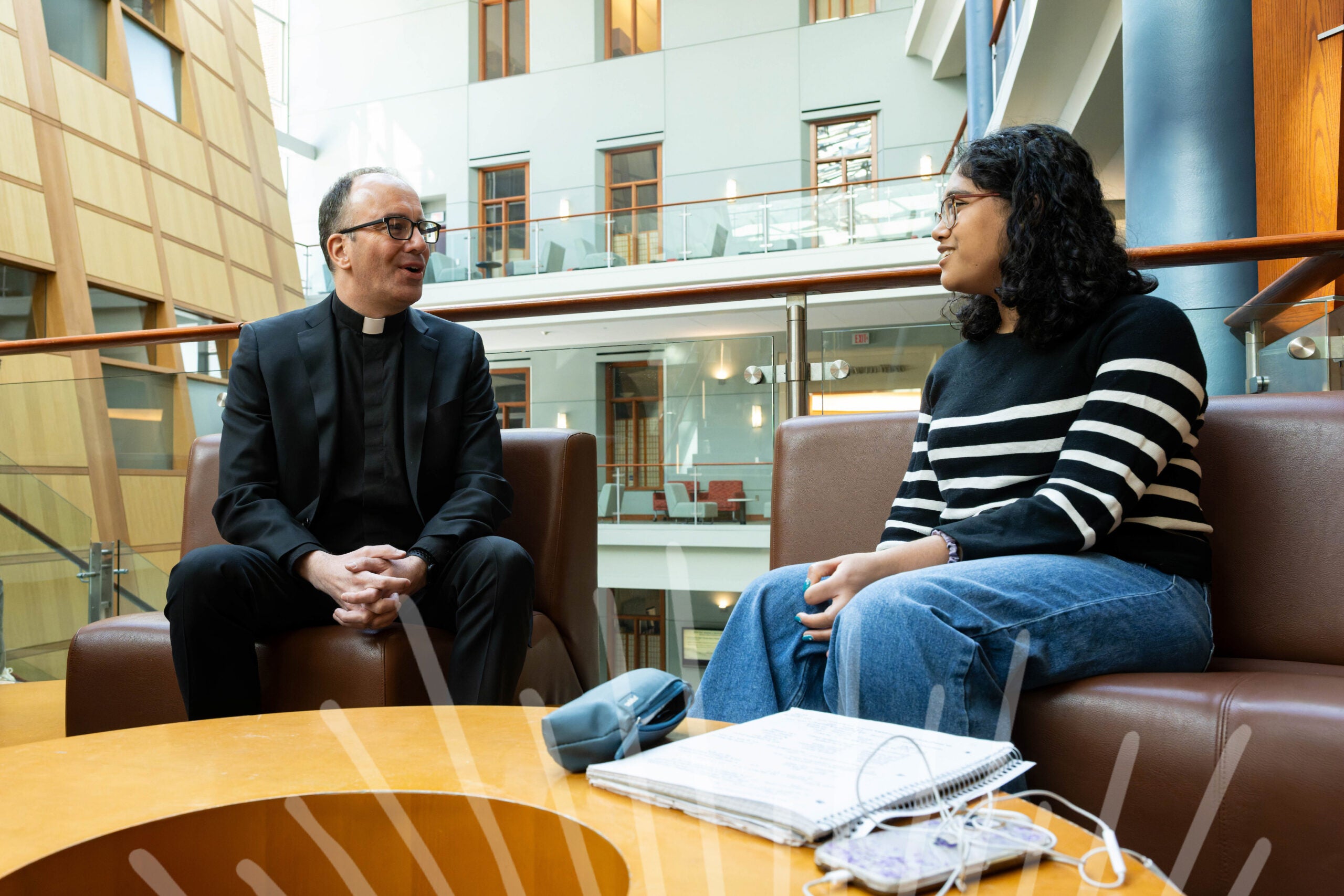 Mrudula Chodavarapu (B’26) enjoys how her professor, Quentin Dupont, S.J., engages students in discussions about business and ethics.