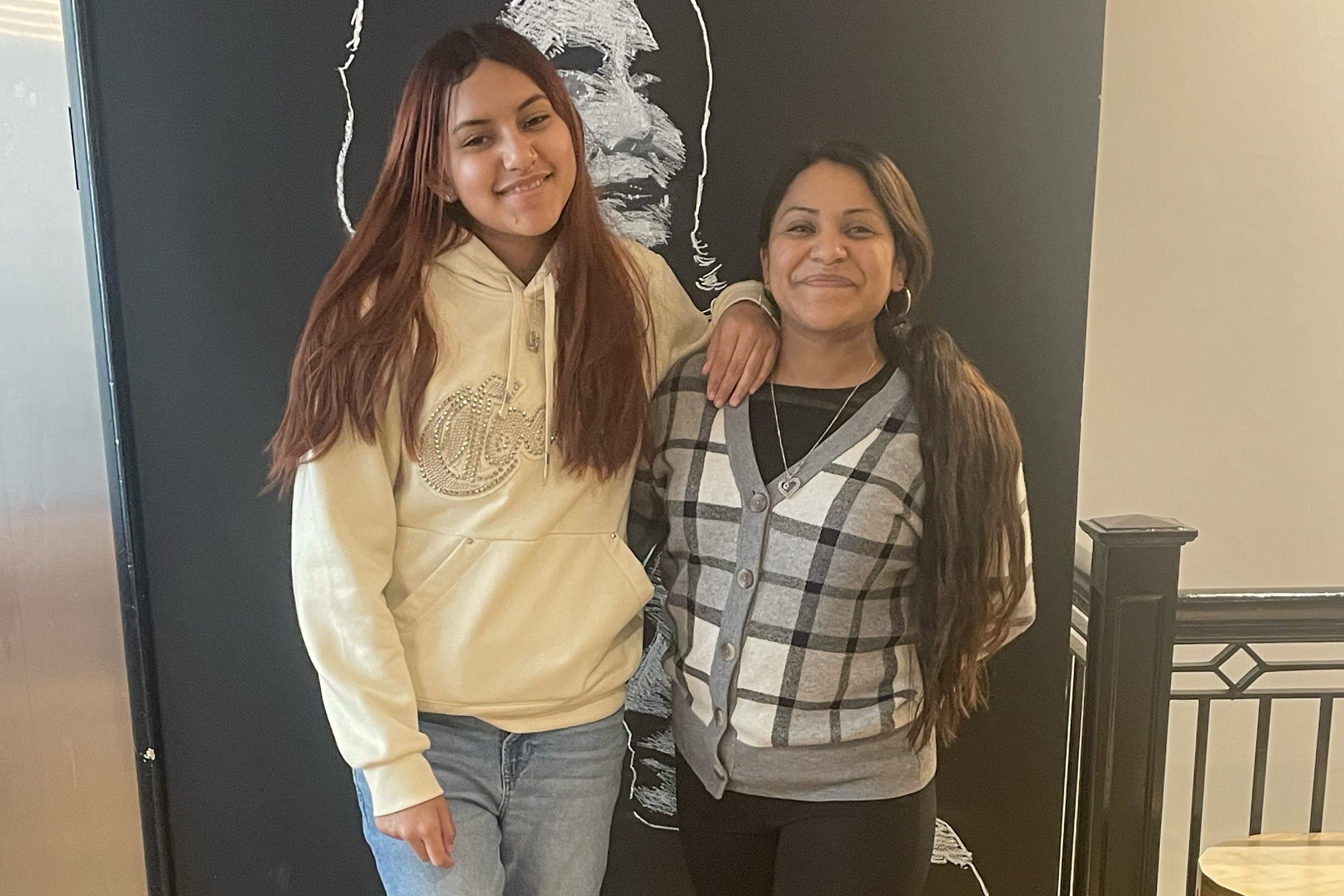 Jade Nunez, left, and Jessica Trejo visit the Prisons and Justice Initiative office in downtown Washington, DC.