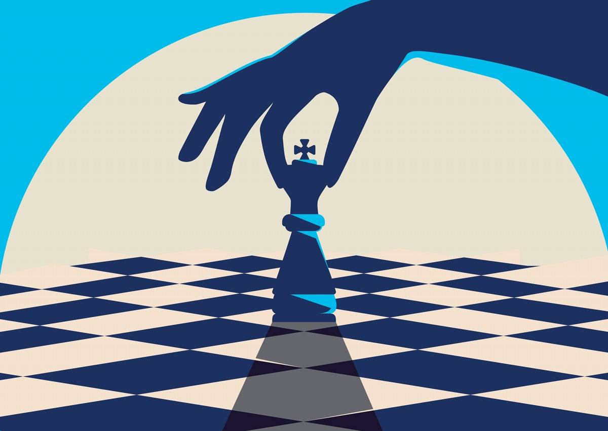 graphic of a king on a chessboard being picked up