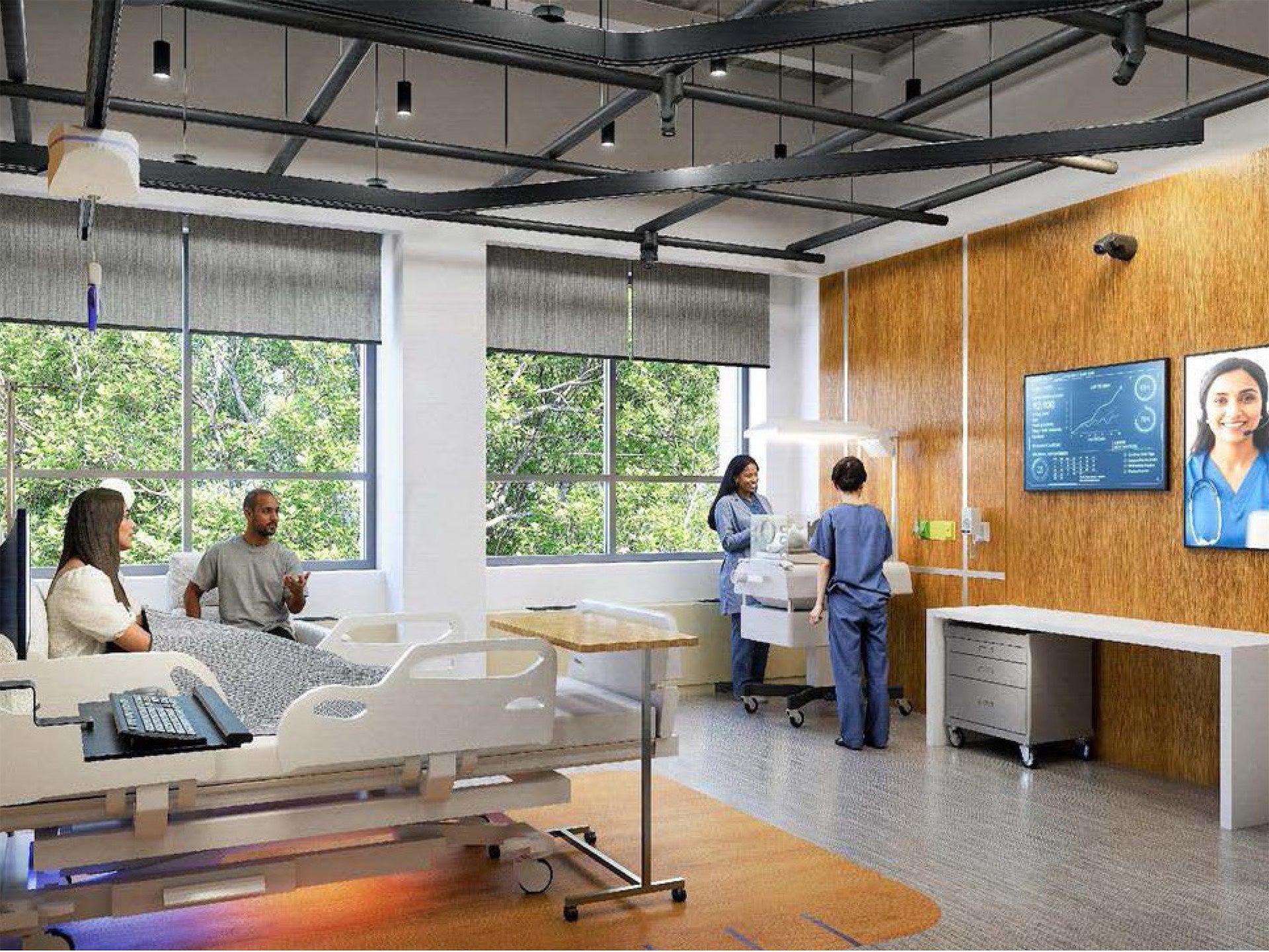 medical students and nurses working in hospital room 