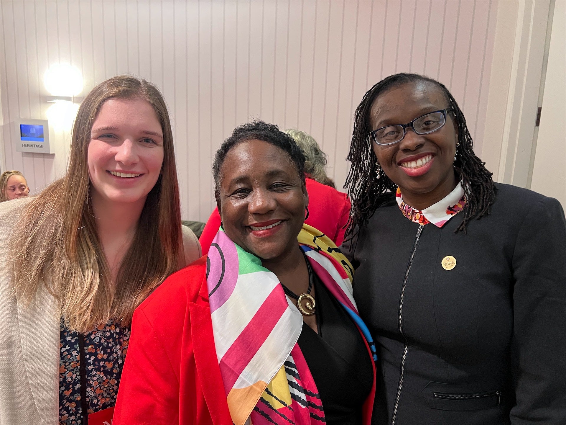Berkley School of Nursing Dean Roberta Waite (center) with Julia Strimling (N’26), founder of the undergraduate Legislative Action Group, and faculty advisor Rebecca Ellis.