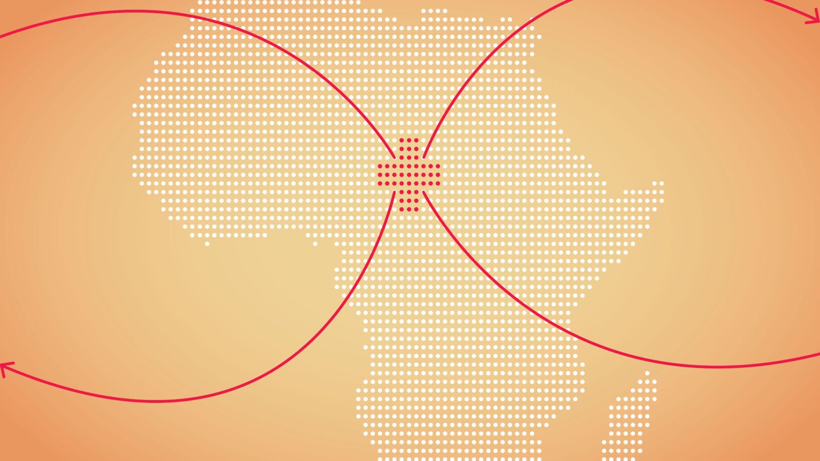 graphic of medical sign on dotted pattern of Africa with arrows pointing out