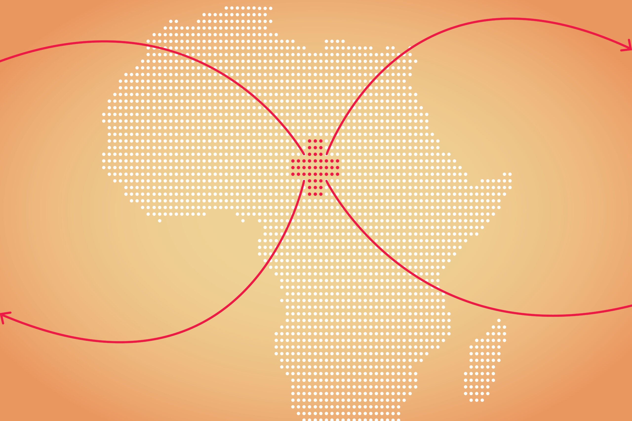 graphic of medical sign on dotted pattern of Africa with arrows pointing out