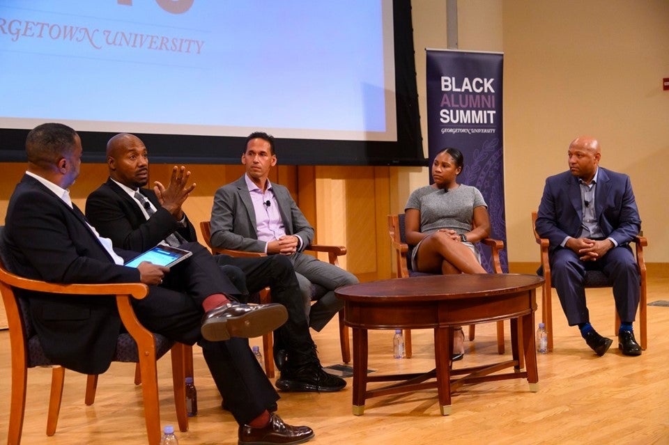 five panelists on stage for Breaking the Cycle in a Broken System: A Discussion on Mass Incarceration and Prison Reform