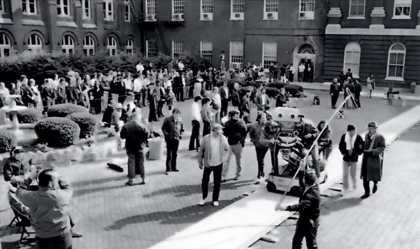 Filming campus scenes for The Exorcist took more than two months in fall 1972, including a production crew in Dahlgren Quad.